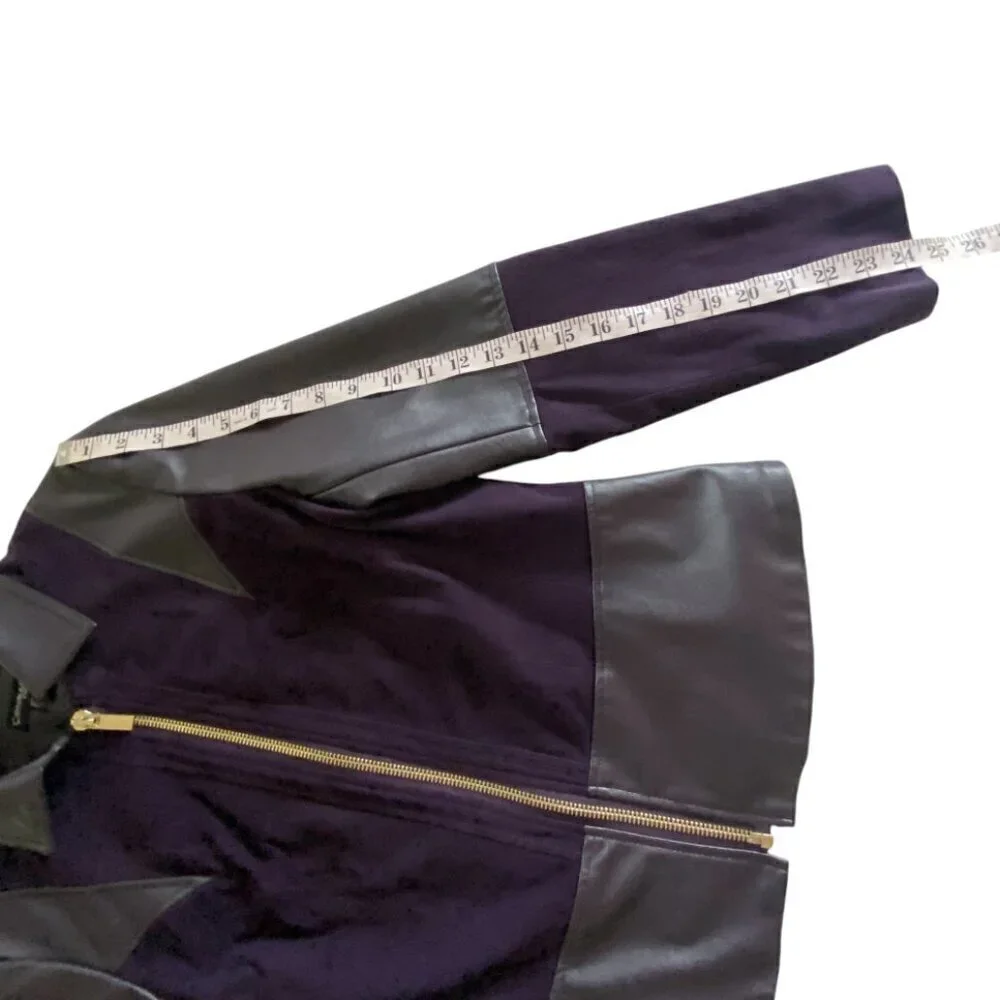 Conrad C Mixed Media Deep Plum Zip Up Faux Leather Jacket 10 - Picture 6 of 14